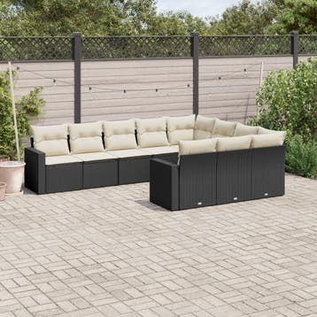 vidaXL 10-delige Loungeset met kussens poly rattan zwart, Verzenden