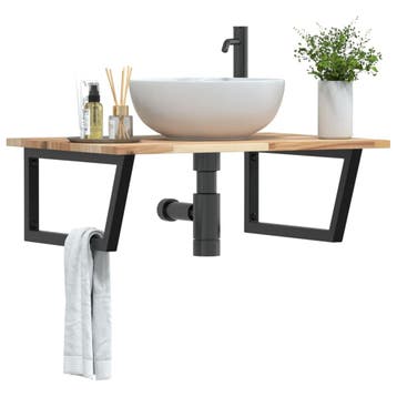 vidaXL Badkamer wandschap staal en massief acaciahout, Verzenden, Nieuw