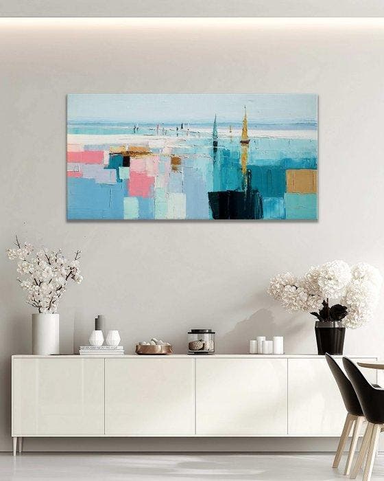 Stefano - Harbour at Low Tide, Antiek en Kunst, Kunst | Schilderijen | Modern