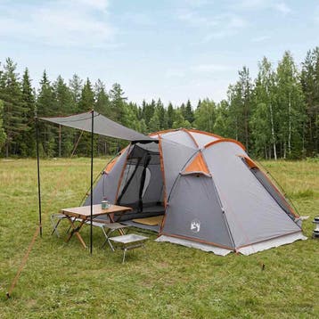 vidaXL Tunneltent Grijs en Oranje 520 x 260 x 175 cm, Caravans en Kamperen, Verzenden, Nieuw
