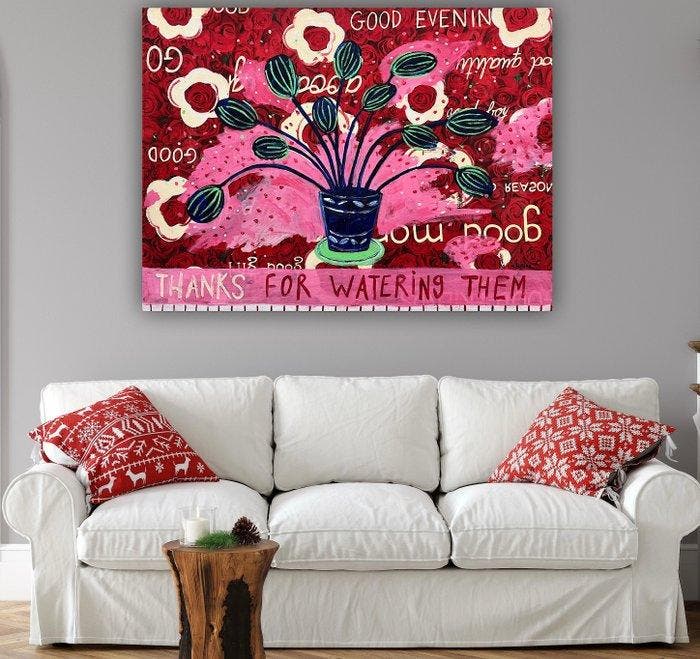 María Burgaz - XL Thanks for watering them, Antiek en Kunst, Kunst | Schilderijen | Modern