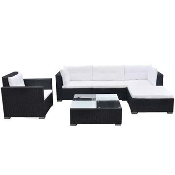 vidaXL 6-delige Loungeset met kussens poly rattan zwart, Verzenden, Nieuw, Loungeset