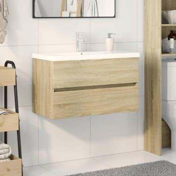 vidaXL 2-delige Badkamermeubelset keramiek en bewerkt hout, Verzenden