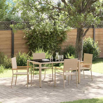 vidaXL Tuin Eettafel Set 5 pcs Beige poly rattan, Verzenden