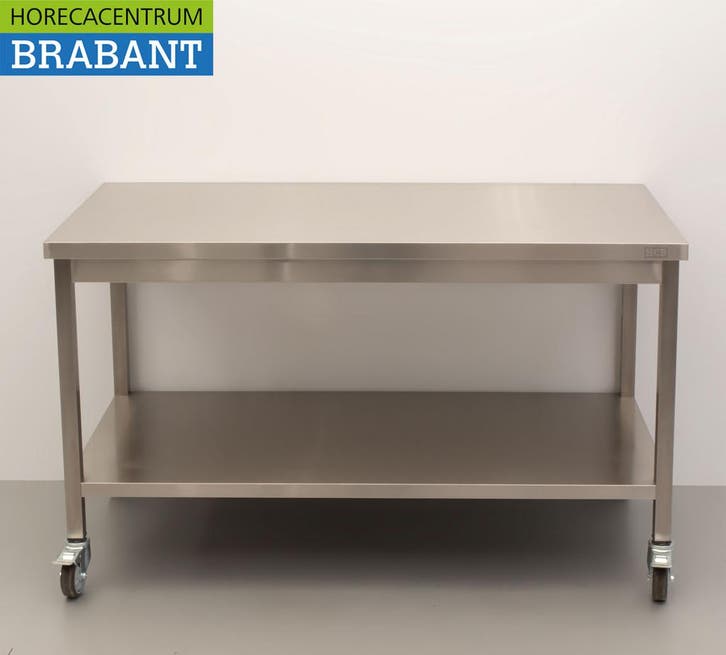 HCB RVS Verrijdbare Werktafel Tafel Op Wielen 140 x 70 x 85, Zakelijke goederen, Horeca | Meubilair en Inrichting, Ophalen of Verzenden
