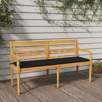 vidaXL Bankje Batavia met zwart kussen 150 cm massief, Tuin en Terras, Verzenden, Nieuw