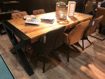 TOPAANBIEDING eettafel in massief mango hout + zwart staal, 50 tot 100 cm, Vijf personen of meer, Rechthoekig, Nieuw