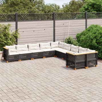 vidaXL 10-delige Loungeset met kussens poly rattan zwart, Verzenden, Loungeset