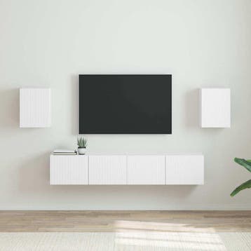 vidaXL TV Wandkast 2 st Wit Bewerkt hout, Huis en Inrichting, Kasten |Televisiemeubels, Verzenden, Nieuw