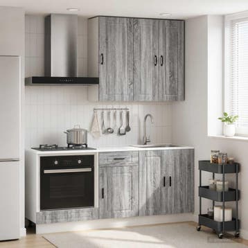 vidaXL Keukenblok PORTO 5 st Grijs Sonoma Bewerkt hout, Verzenden, Nieuw