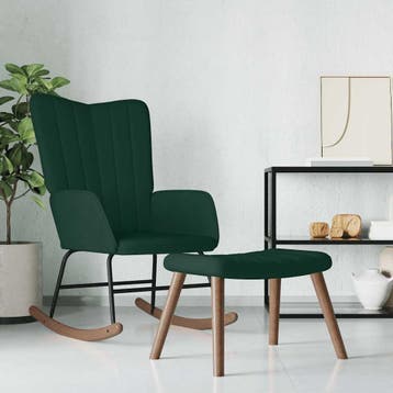 vidaXL Schommelstoel met voetenbank fluweel donkergroen, Huis en Inrichting, Stoelen, Verzenden, Nieuw