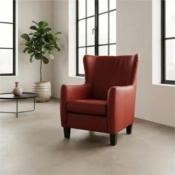 Leren fauteuil Hug - Toledo Red (rood) - Poten hout zwart, Huis en Inrichting, Fauteuils, Nieuw, Ophalen of Verzenden, 75 tot 100 cm