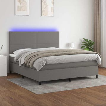 vidaXL Boxspring met matras en LED stof donkergrijs 160x200, Verzenden