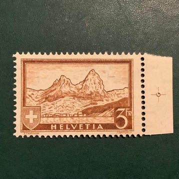 Zwitserland 1928 - 3 Fr landschappen met velrand - MNH -, Gestempeld