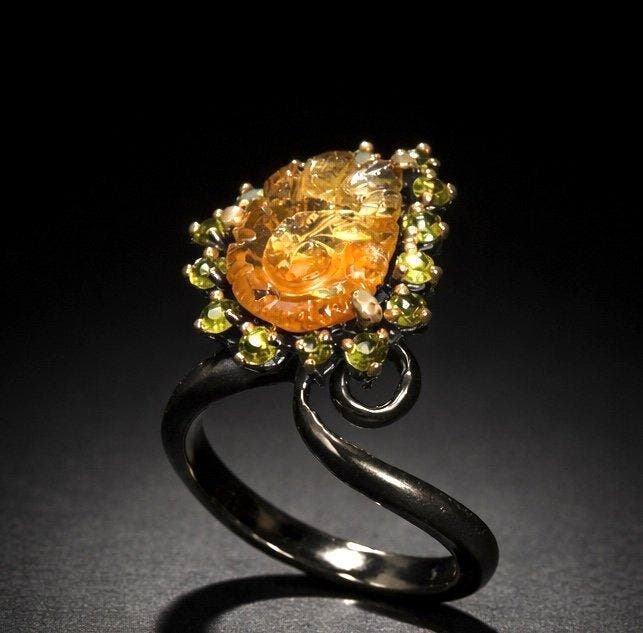 925 zilver - 10 ct citrien - peridoot - Ring, Collections, Minéraux & Fossiles