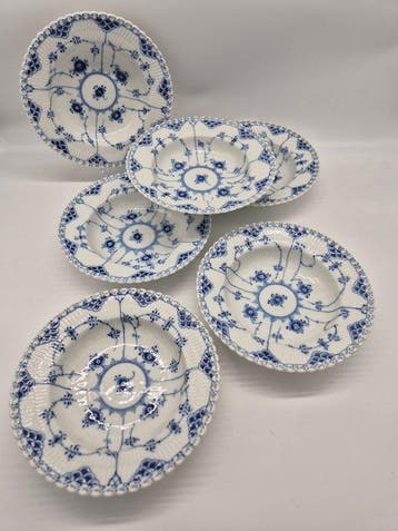Royal Copenhagen - 6 Suppenteller Musselmalet Vollspitze -