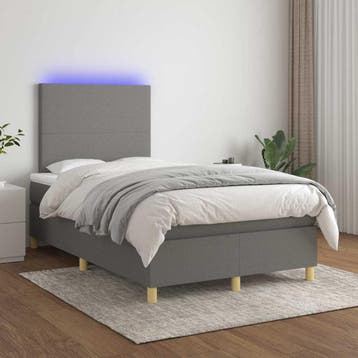 vidaXL Boxspring met matras en LED stof donkergrijs 120x200, Verzenden