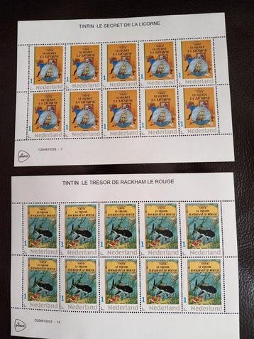 2 Planches de timbres - Le Secret de la Licorne + Le Trésor, Nieuw