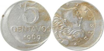 Brasilien Fehlpraegung 5 Centavo 1969 Brasil dezentriert..., Verzenden, België