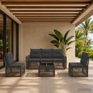 vidaXL Tuinbank Set 6 st Grijs en Donkergrijs poly rattan, Verzenden, Nieuw