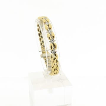 Gouden Bismarck schakelarmband met diamant 0,4 ct., Ophalen of Verzenden