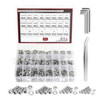 Assortiment roestvrijstalen bouten en moeren (M3–M6, 520 st, Verzenden, Nieuw