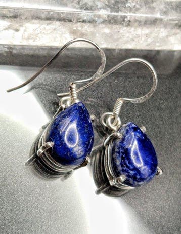 Oorbellen met haak van 925 sterling zilver, met lapis lazuli
