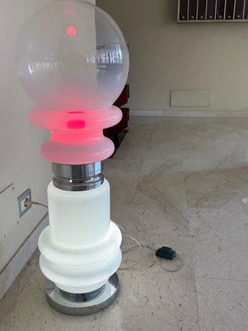 Lampe - Verre, Chrome, Métal, Antiquités & Art