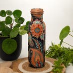 Puur koperen waterfles met bloemenprint ± 750 ml (zware, Ophalen of Verzenden