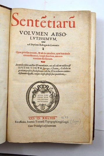 BELLENGARD, Etienne - Sententiarum volumen absolutissimum, a, Antiquités & Art