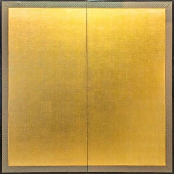 Un paravent japonais doré à deux panneaux - Papier, Bois,, Antiek en Kunst