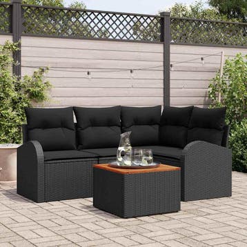 vidaXL Tuinbank Set 5 st Zwart poly rattan, Verzenden, Nieuw