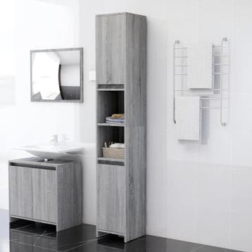 vidaXL Badkamerkast 30x30x183,5 cm bewerkt hout grijs sonoma, Verzenden, Nieuw