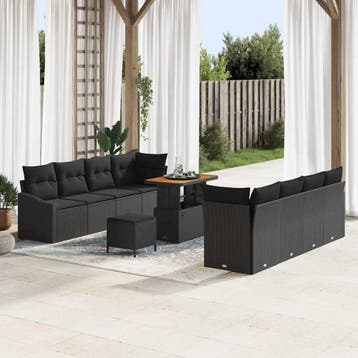 vidaXL Tuinbank Set 11 st Zwart poly rattan, Verzenden, Nieuw