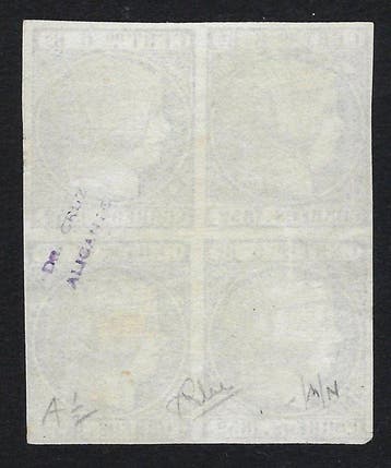 Espagne 1852 - Élisabeth II 6r bleu verdâtre - Bloc certifié, Gestempeld