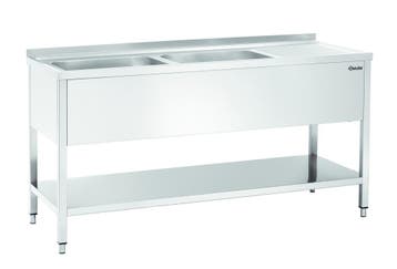 RVS spoelwerktafel met 2 spoelbakken links en bodemschap +, Verzenden