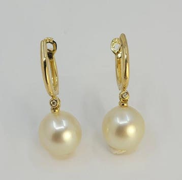 Oorbellen - 14 karaat Geel goud, 10,5 mm gouden South Sea, Handtassen en Accessoires, Nieuw