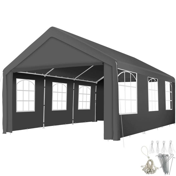 tectake Tuinpaviljoen 6x4m met 4 zijwanden - grijs, Tuin en Terras, Partytenten, Verzenden