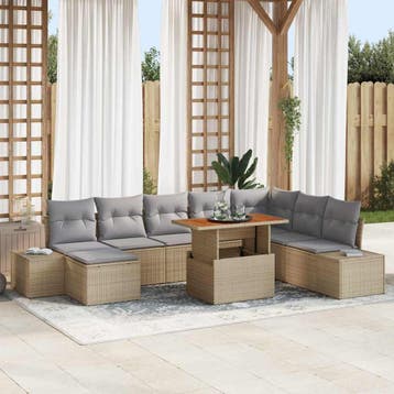 vidaXL Tuinbank Set 9 st Beige Poly rattan, Verzenden, Nieuw