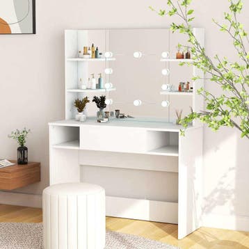 vidaXL Kaptafel met LED-verlichting 100x40x135 cm MDF wit, Verzenden