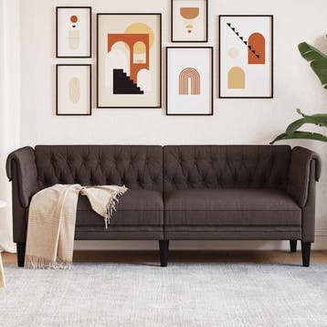 vidaXL Driezitsbank Chesterfield-stijl stof donkerbruin, Huis en Inrichting, Verzenden, Nieuw