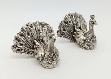 Beeldje - Coppia di pavoni (2) - Bedekt met 925 zilver