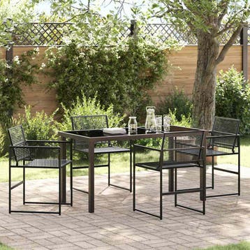 vidaXL Tuin Eettafel Set 5 pcs Zwart poly rattan, Verzenden, Nieuw