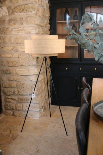 Staande lamp - Staal, raffia - Productie in Frankrijk