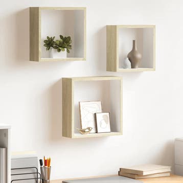 vidaXL Wandschappen kubus 3 st wit en sonoma eikenkleurig, Verzenden, Nieuw