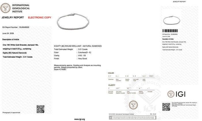 Armband - 18 karaat Witgoud - 3.01ct. tw. Diamant, Handtassen en Accessoires, Armbanden