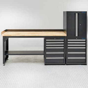 Datona Werkbank 200 cm 1 kast deuren 2 kast lades bamboe -, Ophalen of Verzenden
