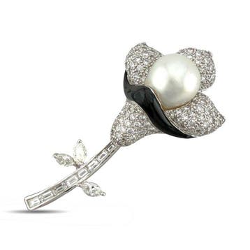 Broche - 18 carats Or blanc, Broche fleur exclusive en or