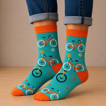 Sokken Katoen - Fiets Print - Oranje Blauw - Maat 38-45, Kleding | Dames, Sokken en Kousen, Nieuw