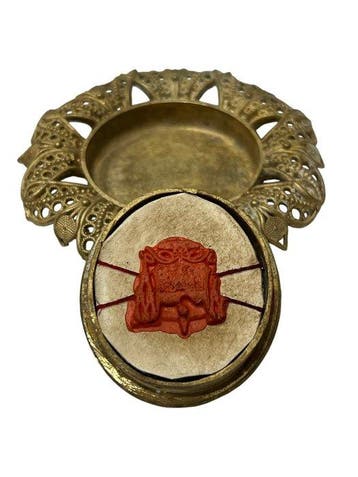 Reliekhouder - Brons, Gouden cartouche, Glas - 20e eeuw -